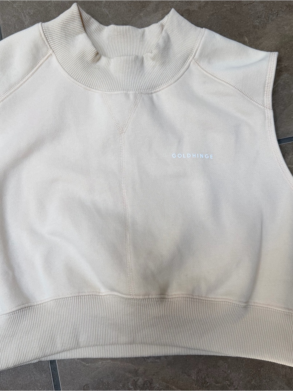 Gold Hinge Women's Cream Sleeveless Cropped Sweatshirt